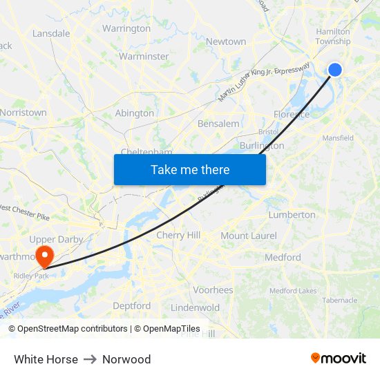 White Horse to Norwood map