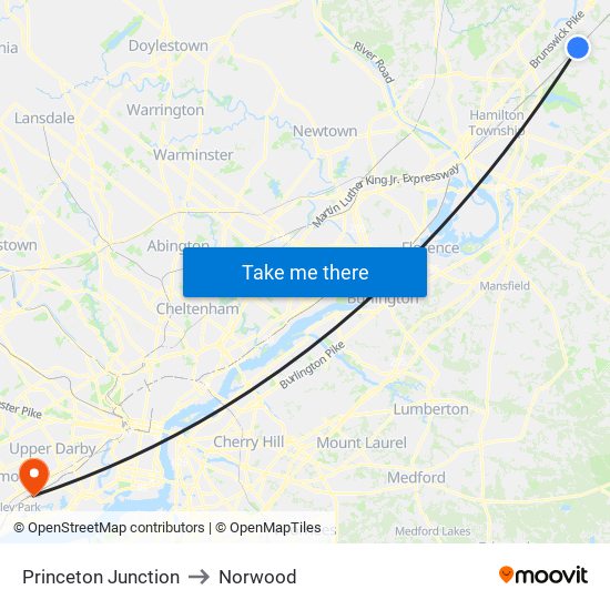 Princeton Junction to Norwood map