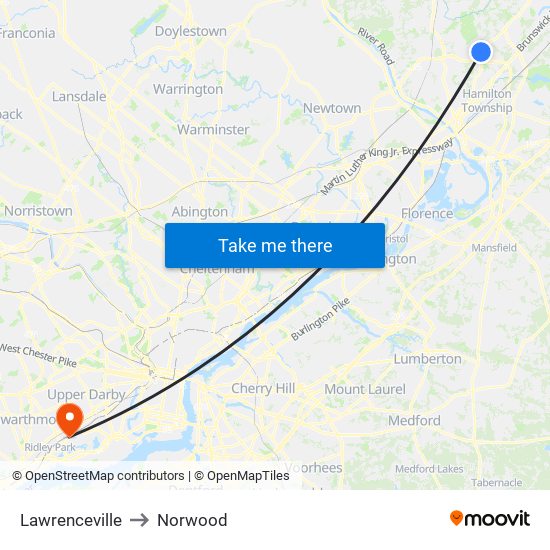 Lawrenceville to Norwood map