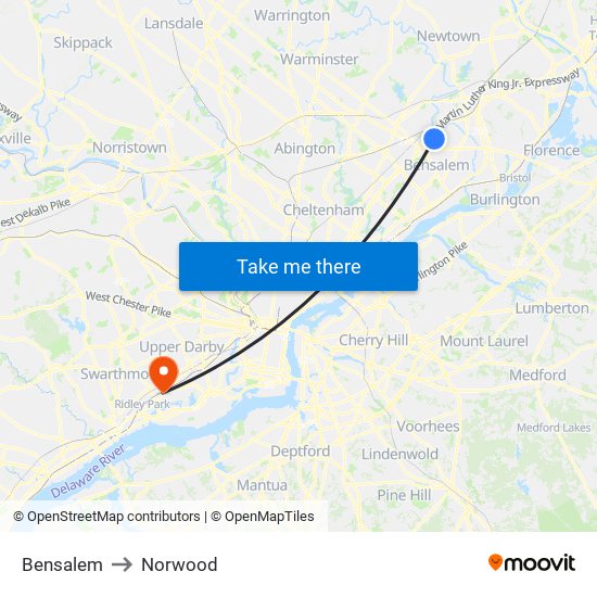 Bensalem to Norwood map