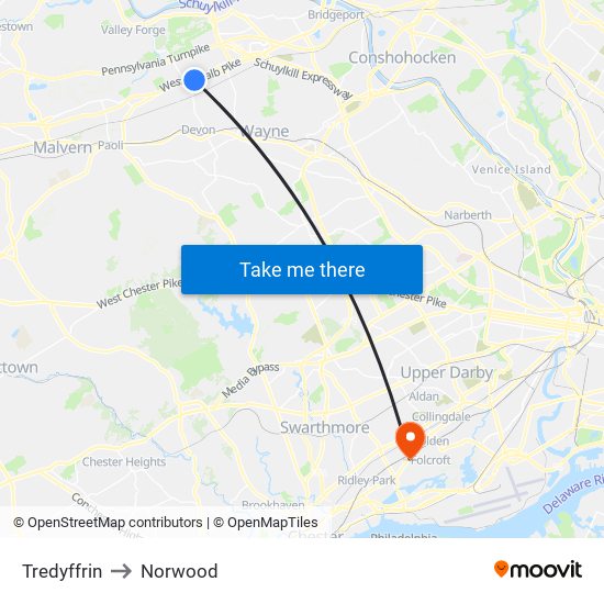 Tredyffrin to Norwood map