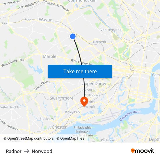 Radnor to Norwood map