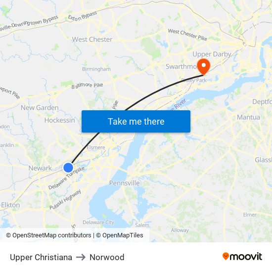 Upper Christiana to Norwood map