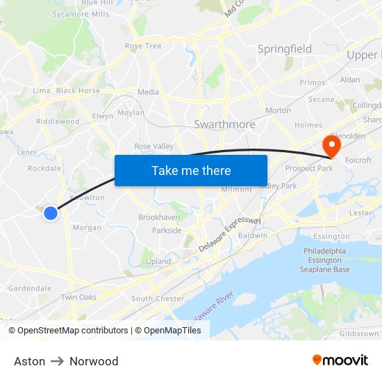Aston to Norwood map