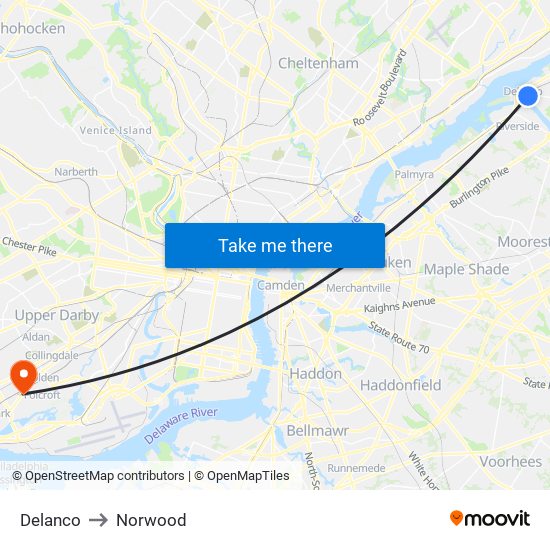 Delanco to Norwood map