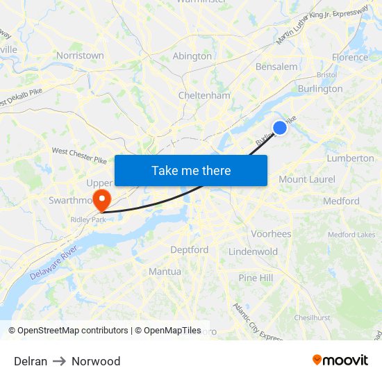 Delran to Norwood map