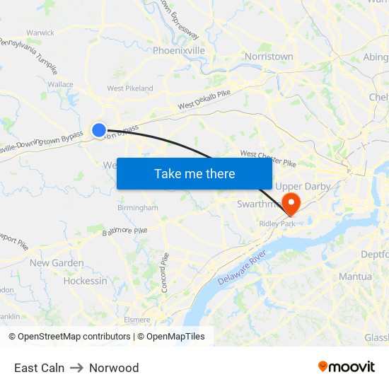 East Caln to Norwood map