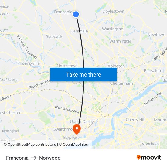 Franconia to Norwood map