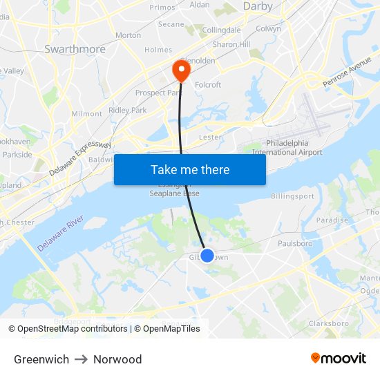 Greenwich to Norwood map