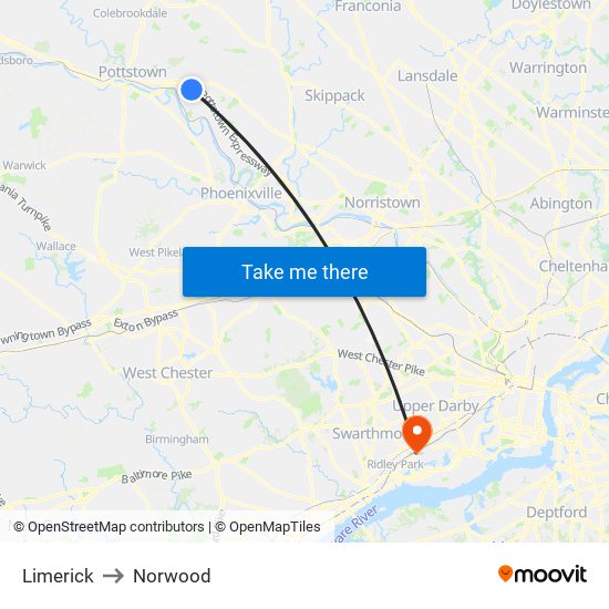 Limerick to Norwood map