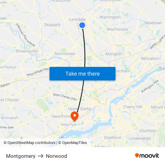 Montgomery to Norwood map