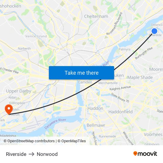 Riverside to Norwood map