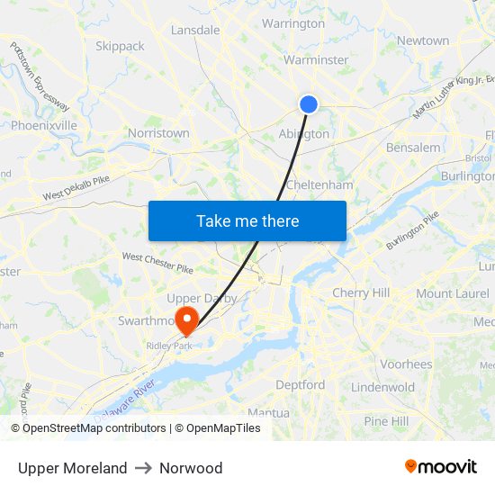 Upper Moreland to Norwood map