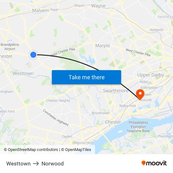 Westtown to Norwood map