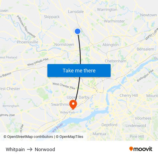 Whitpain to Norwood map