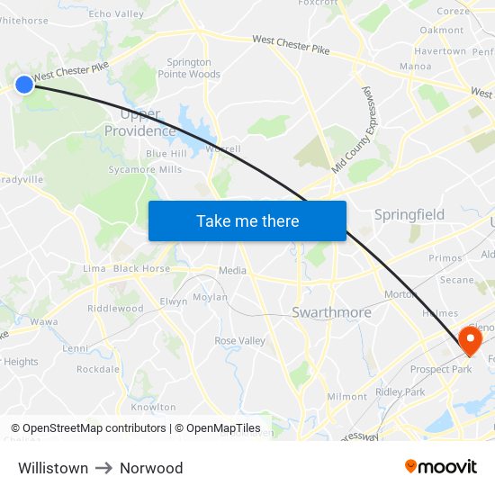 Willistown to Norwood map