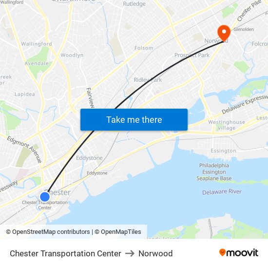 Chester Transportation Center to Norwood map