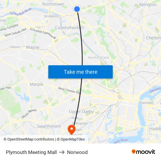 Plymouth Meeting Mall to Norwood map