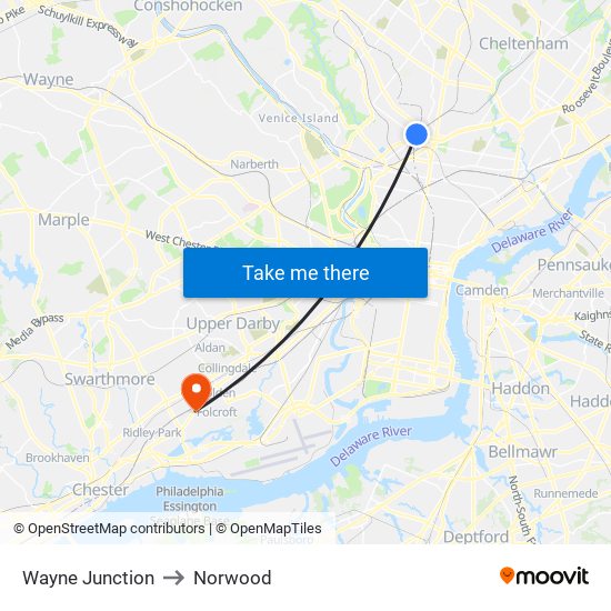 Wayne Junction to Norwood map