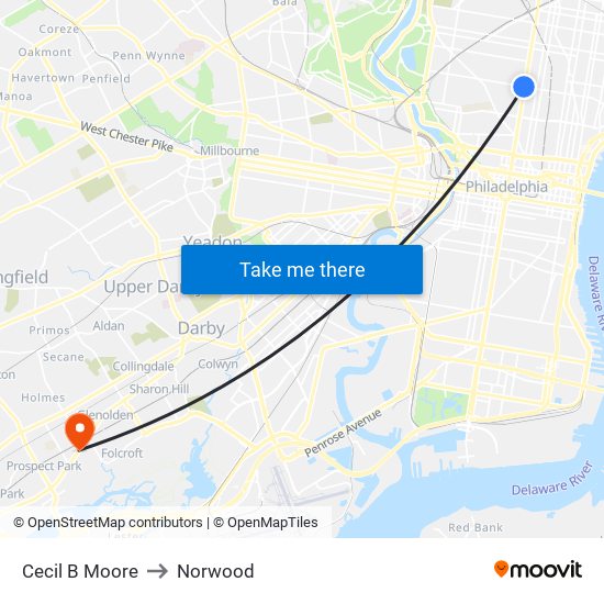 Cecil B Moore to Norwood map