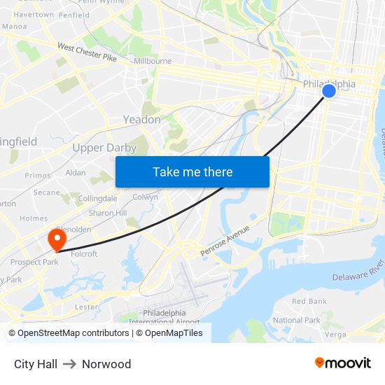 City Hall to Norwood map