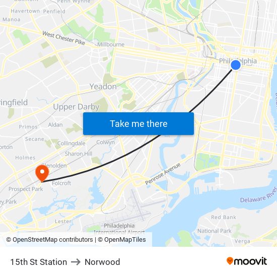 15th St Station to Norwood map