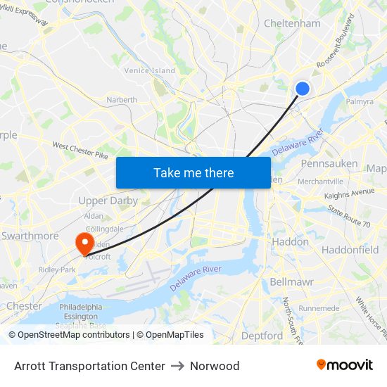 Arrott Transportation Center to Norwood map