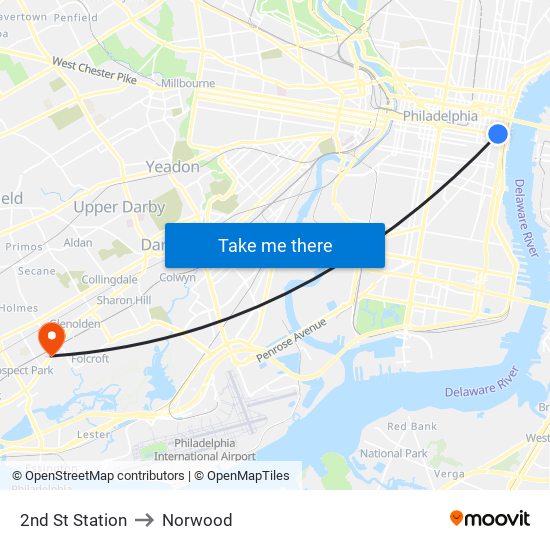 2nd St Station to Norwood map