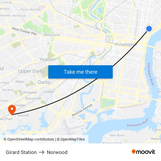 Girard Station to Norwood map