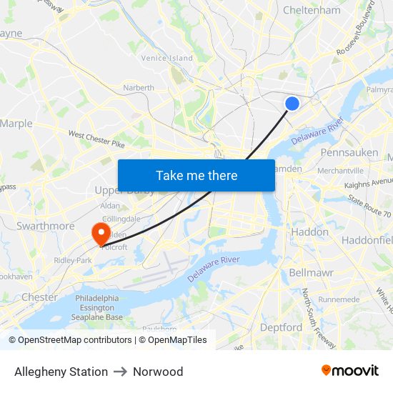 Allegheny Station to Norwood map