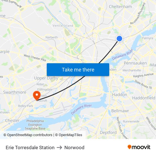Erie Torresdale Station to Norwood map