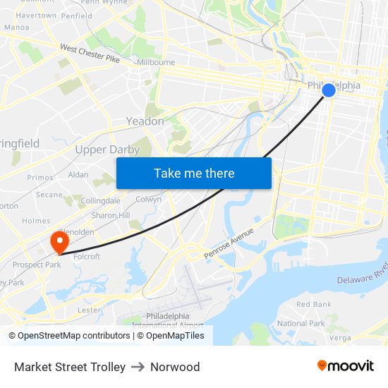 Market Street Trolley to Norwood map