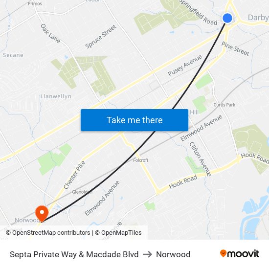 Septa Private Way & Macdade Blvd to Norwood map