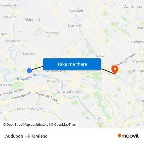 Audubon to Oreland map