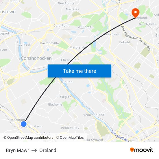 Bryn Mawr to Oreland map