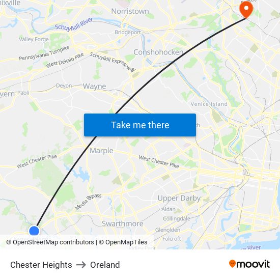 Chester Heights to Oreland map