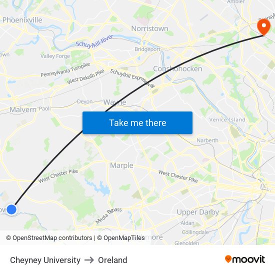 Cheyney University to Oreland map