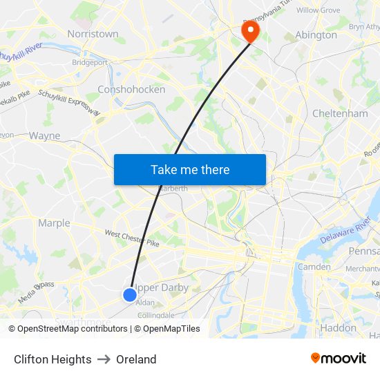 Clifton Heights to Oreland map