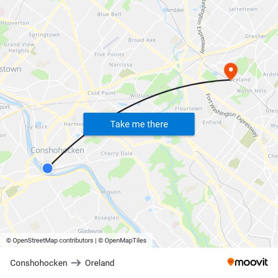 Conshohocken to Oreland map