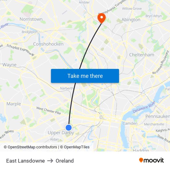 East Lansdowne to Oreland map