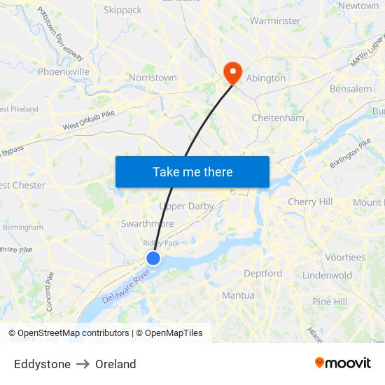 Eddystone to Oreland map