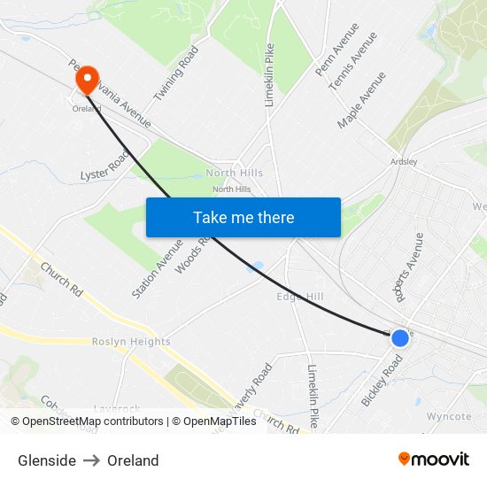 Glenside to Oreland map