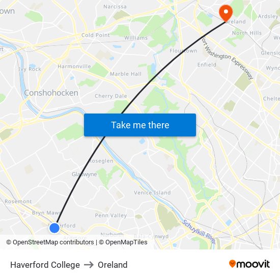 Haverford College to Oreland map