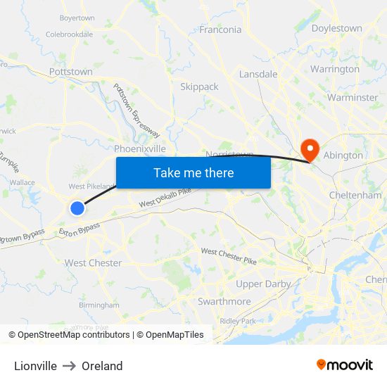 Lionville to Oreland map