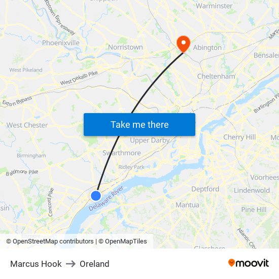Marcus Hook to Oreland map
