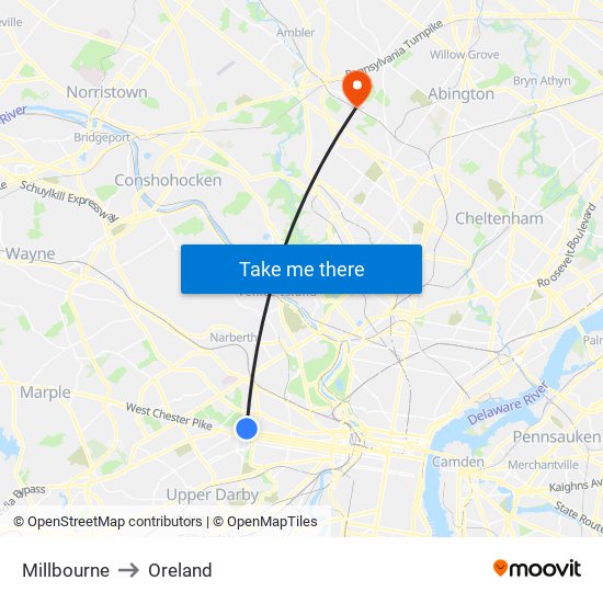 Millbourne to Oreland map