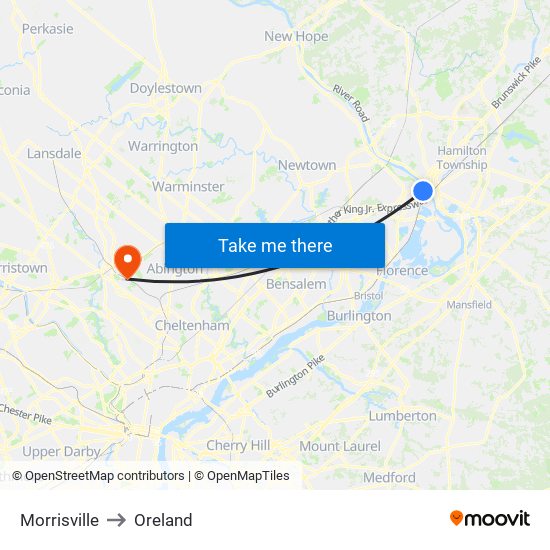 Morrisville to Oreland map