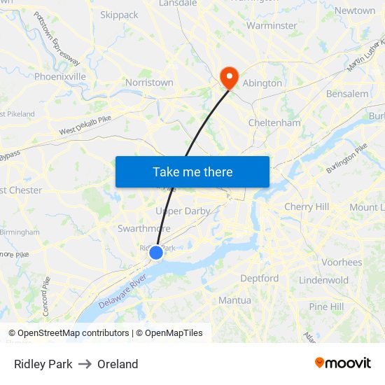 Ridley Park to Oreland map