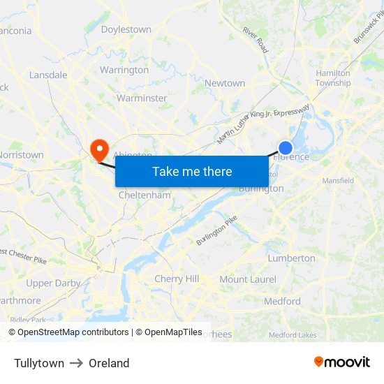 Tullytown to Oreland map