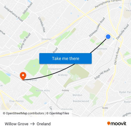 Willow Grove to Oreland map